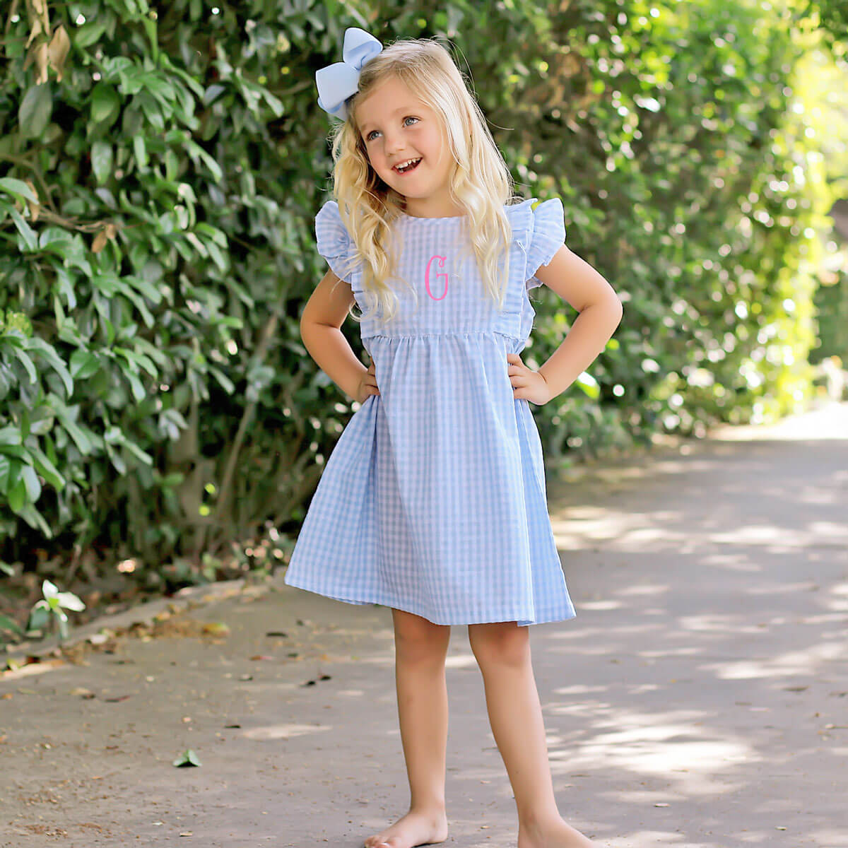 Pastel Blue Gingham Ruffle Kate Dress