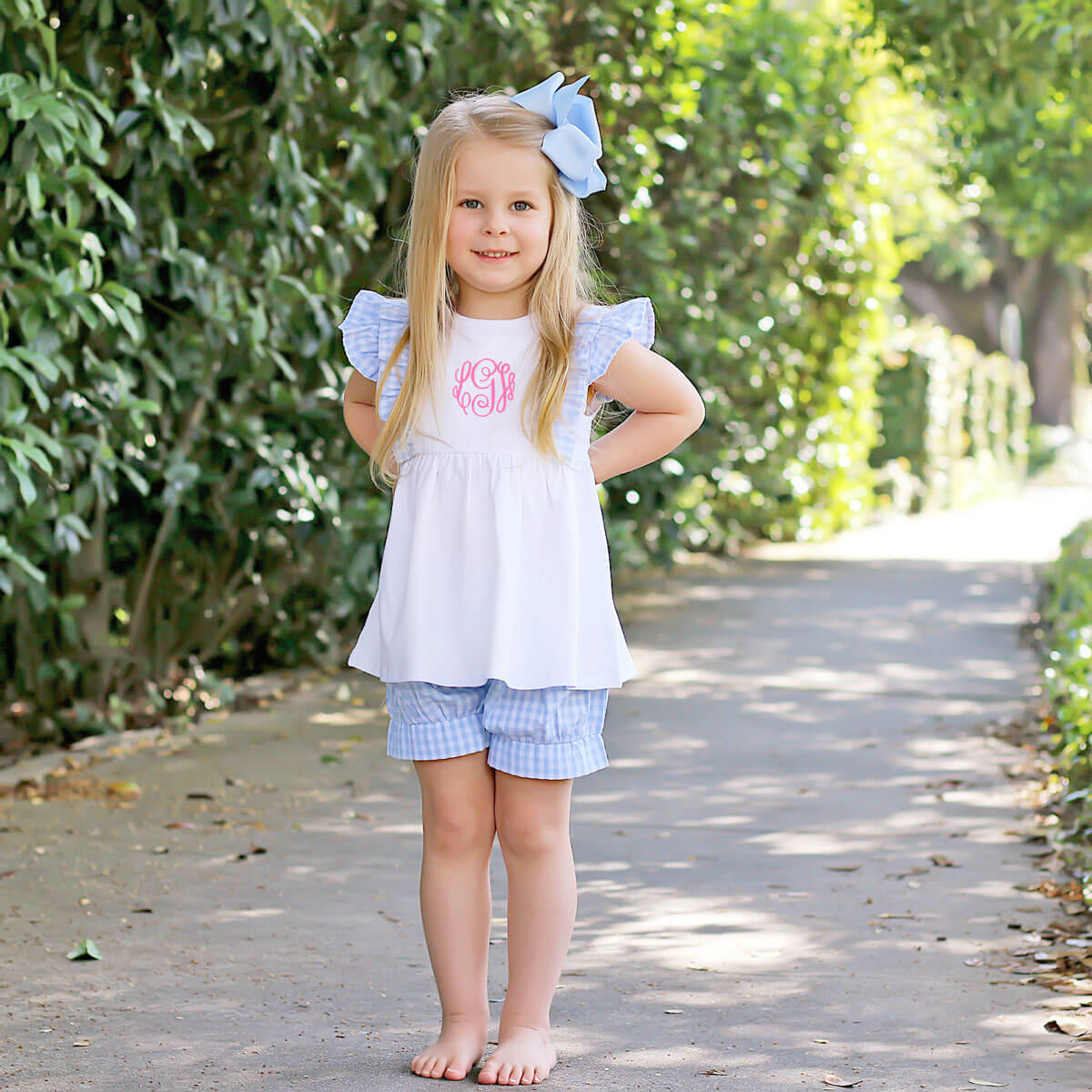 Pastel Blue Gingham Ruffle Kate Short Set