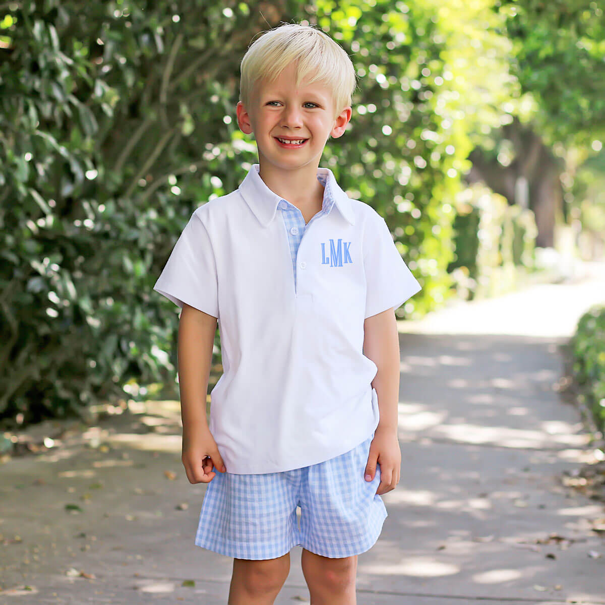 Pastel Blue Gingham Polo Short Set