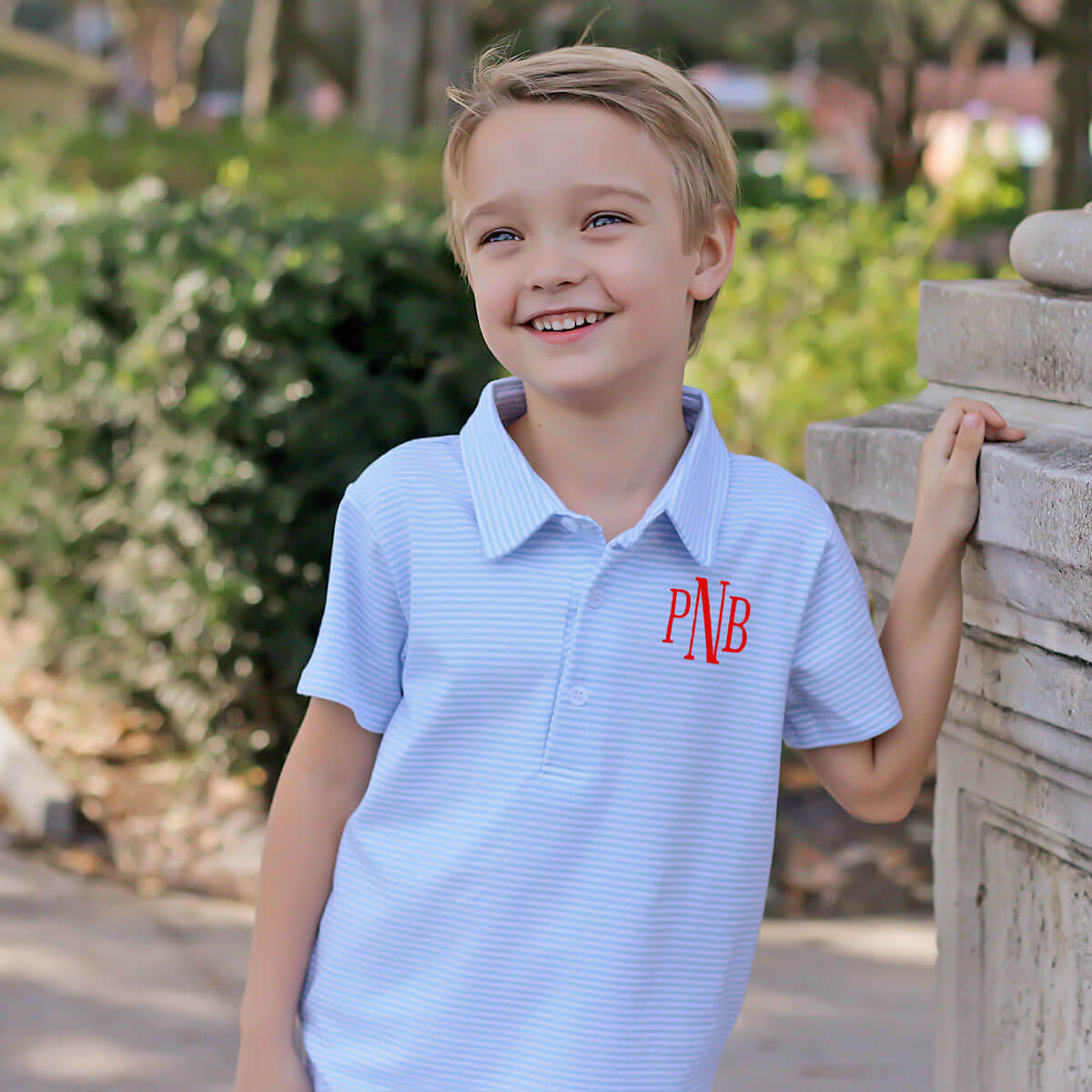 Light Blue Stripe Knit Polo