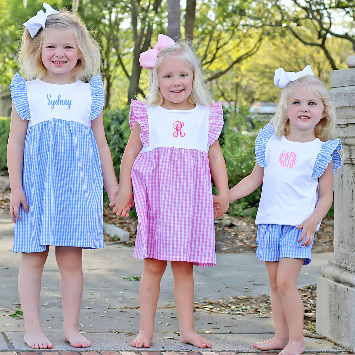 Blue Gingham Ruffle Front Short Set