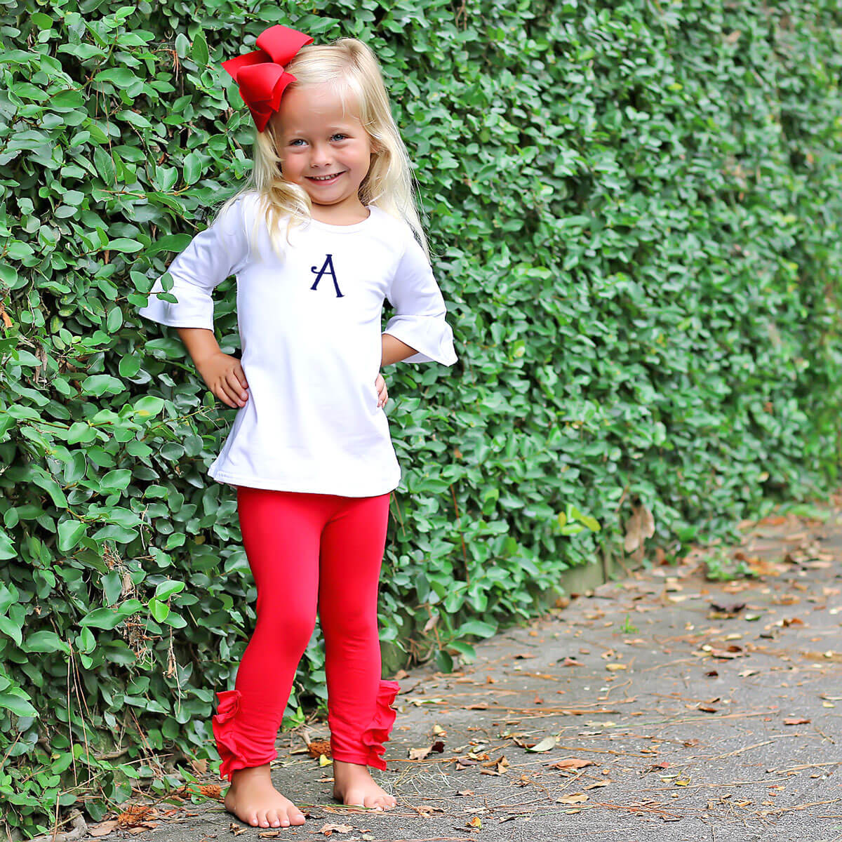 Red Side Ruffle Leggings