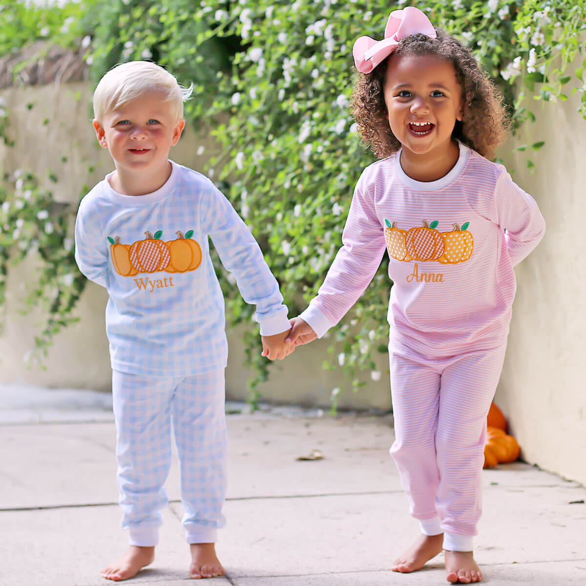 Pumpkin Cluster Blue Gingham Pajamas