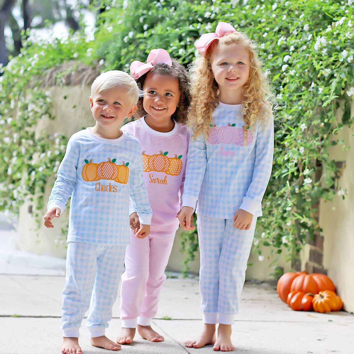 Pumpkin Cluster Blue Gingham Pajamas