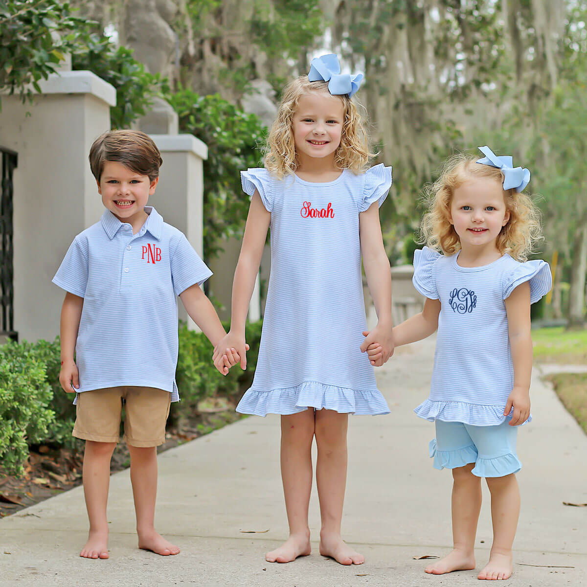 Milly Stripe Ruffle Short Set Light Blue