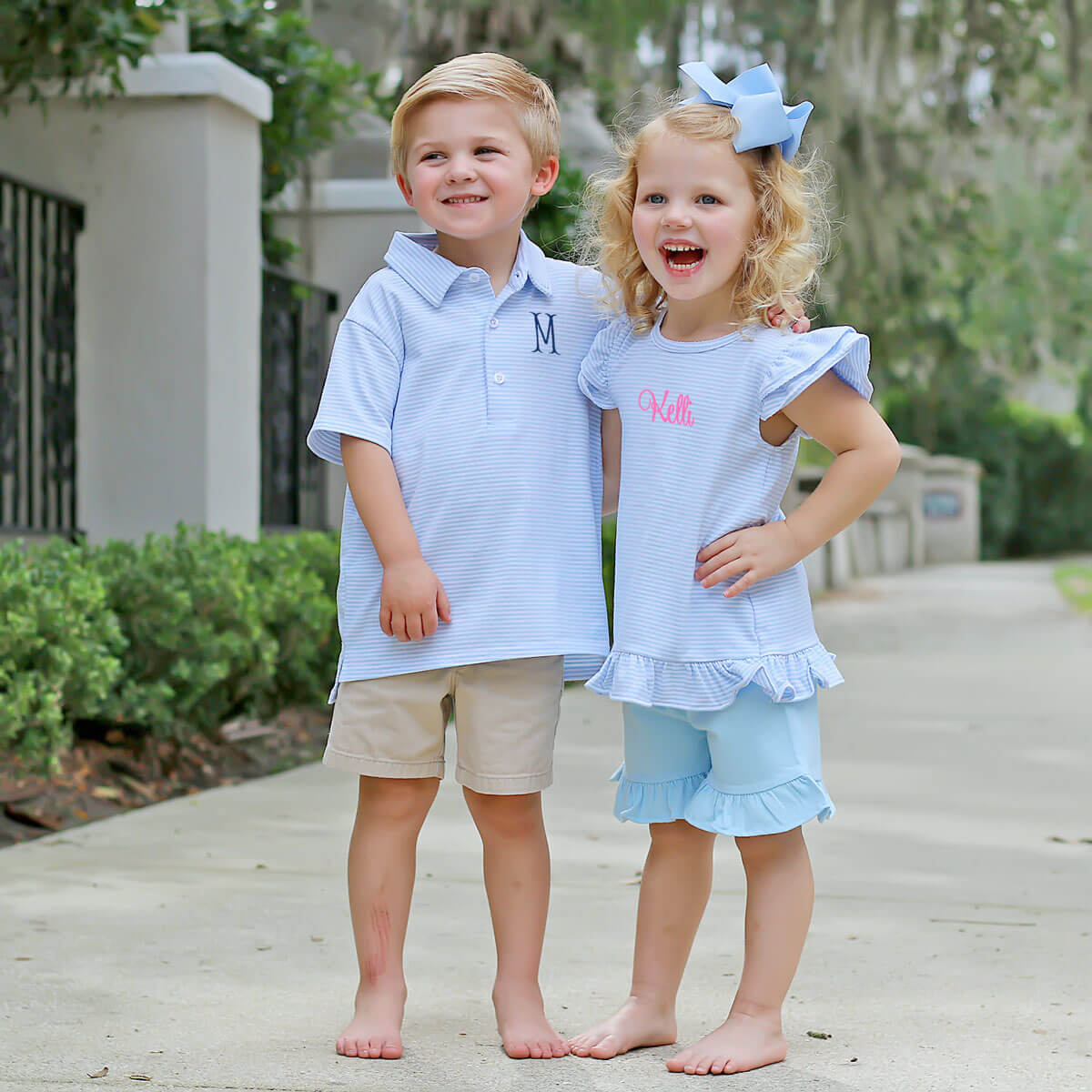 Milly Stripe Ruffle Short Set Light Blue