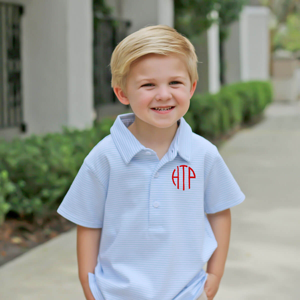 Light Blue Stripe Knit Polo