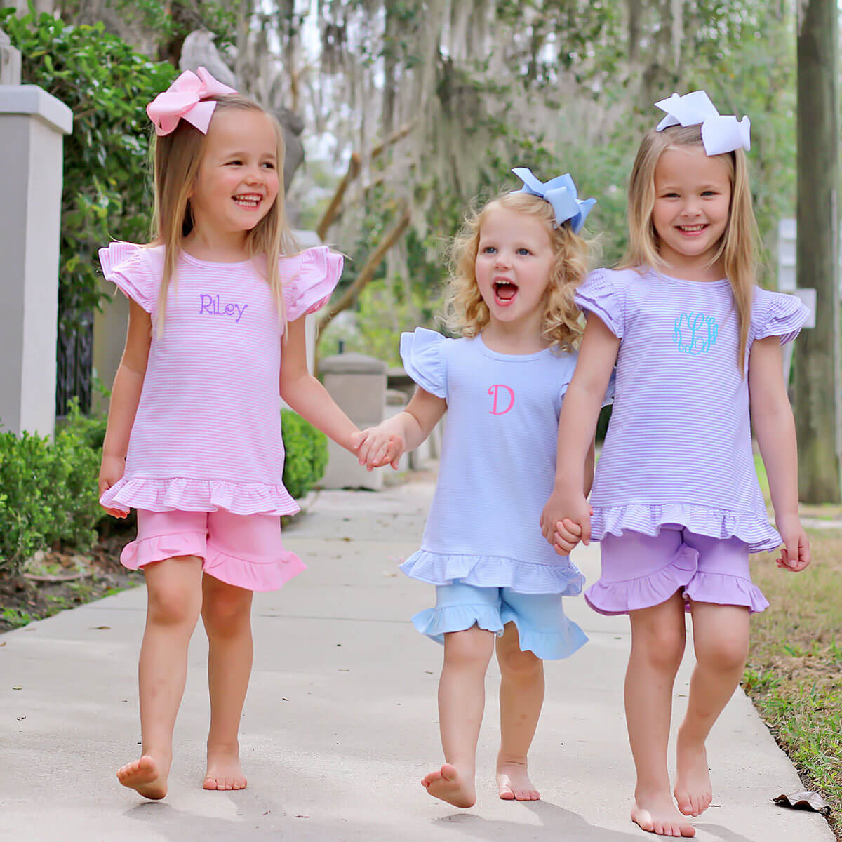 Milly Stripe Ruffle Short Set Light Blue