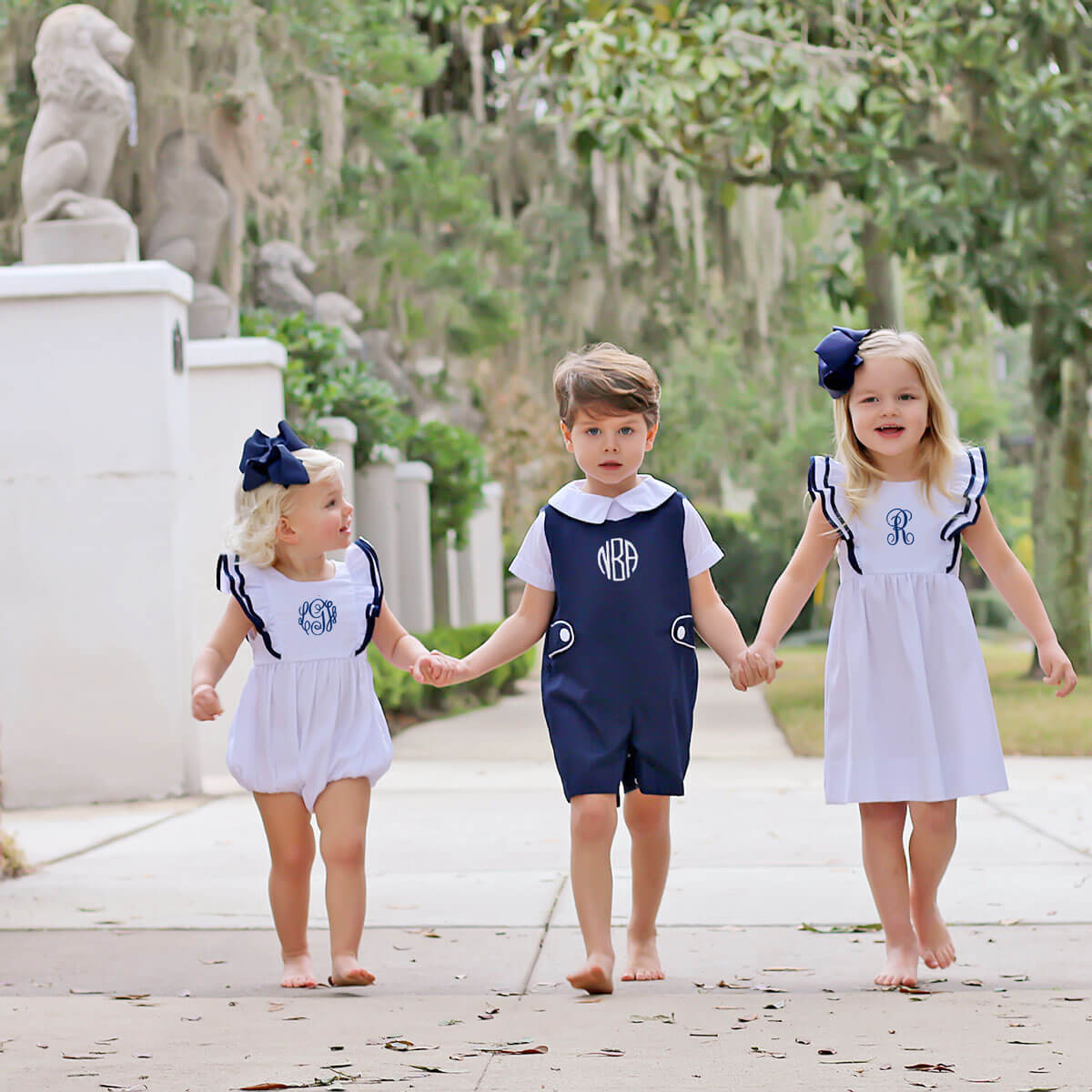 Navy Pique Jon Jon with White Piping