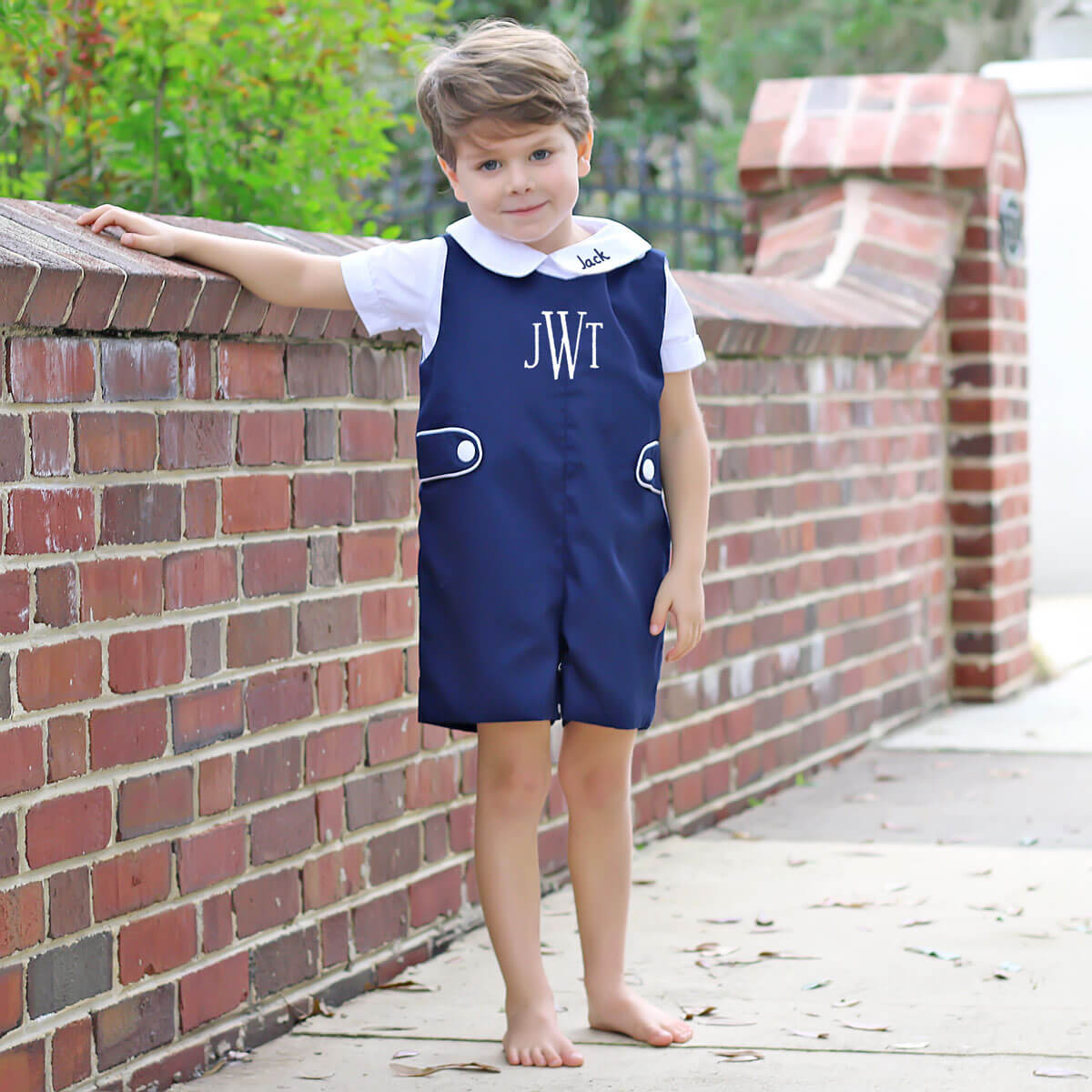 Navy Pique Jon Jon with White Piping