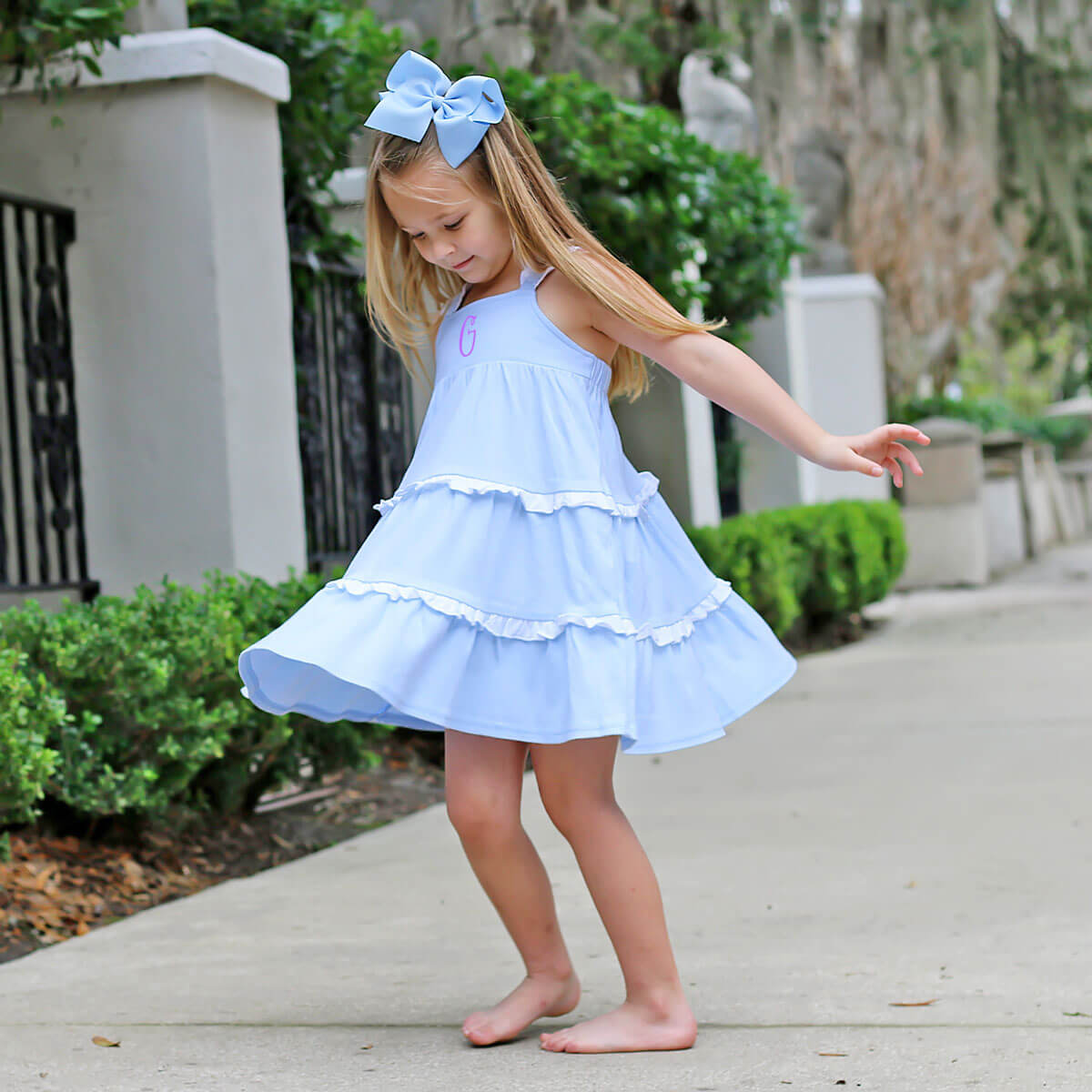 Callie Tiered Ruffle Dress Blue