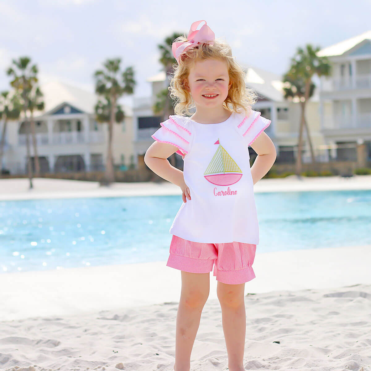 Sailboat White Ruffle Milly Short Set