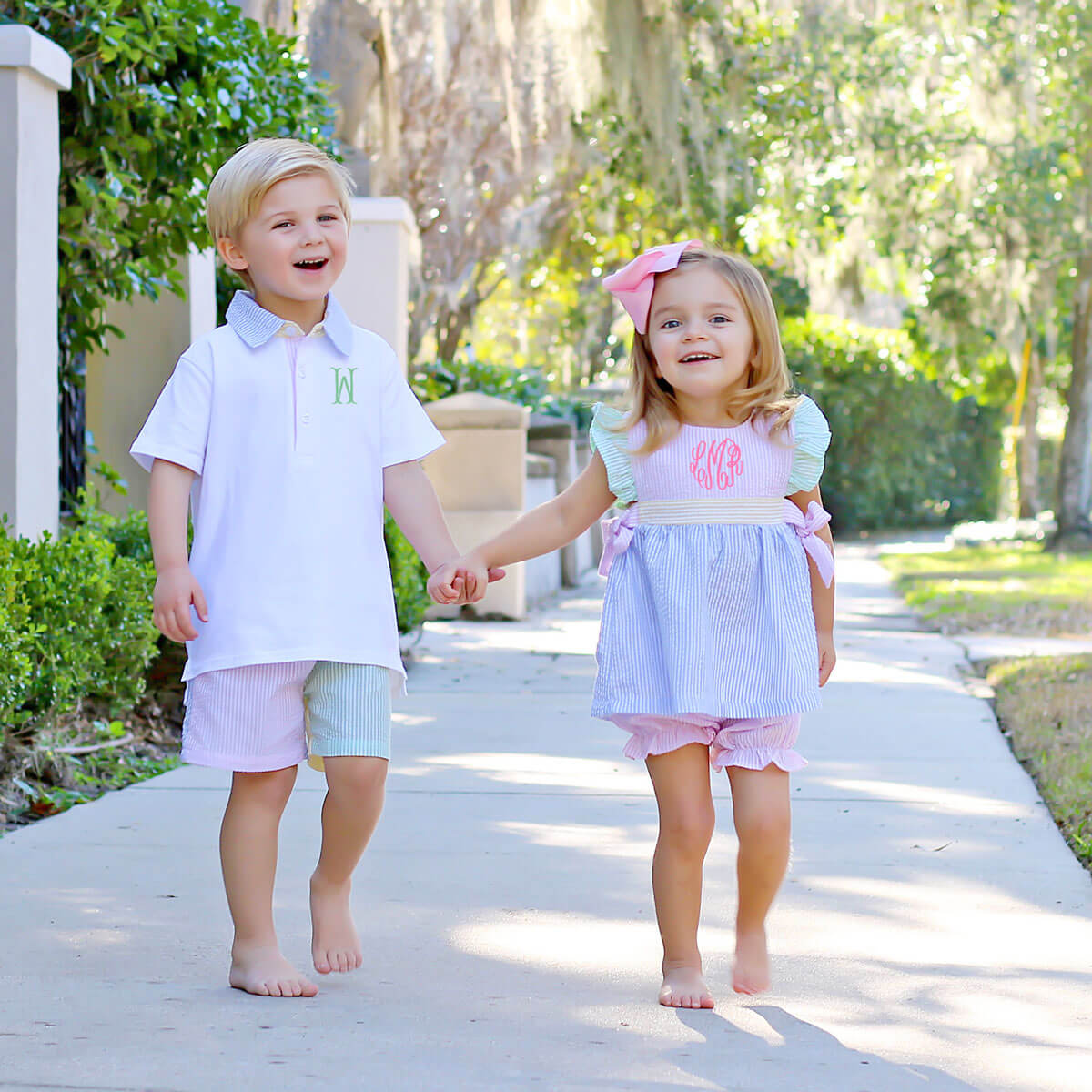 Multi Stripe Seersucker Polo Short Set