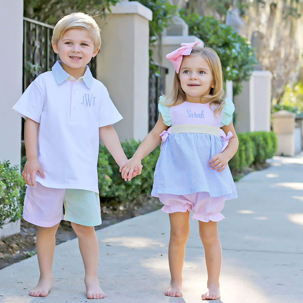 Multi Stripe Seersucker Polo Short Set