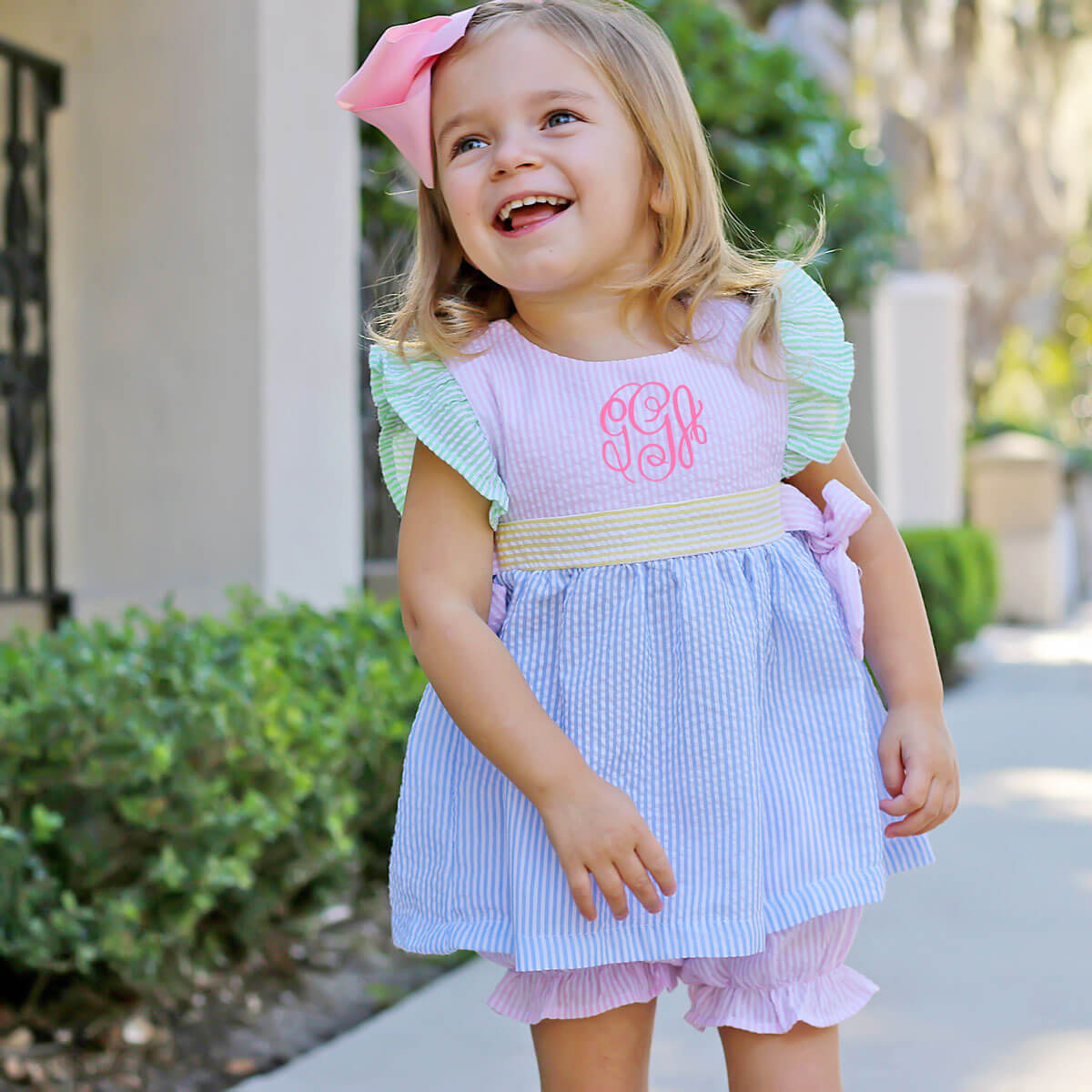 Multi Stripe Seersucker Avery Bloomer Set