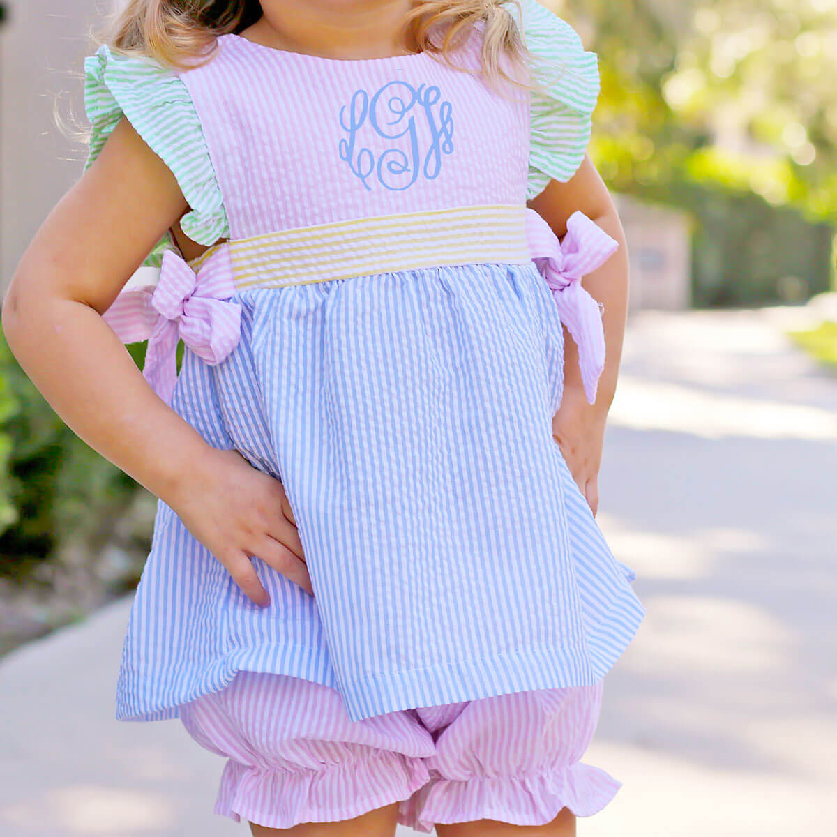 Multi Stripe Seersucker Avery Bloomer Set