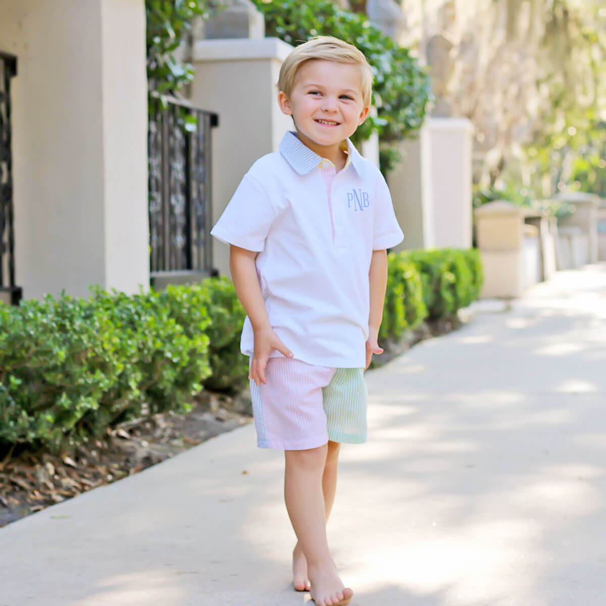 Multi Stripe Seersucker Polo Short Set