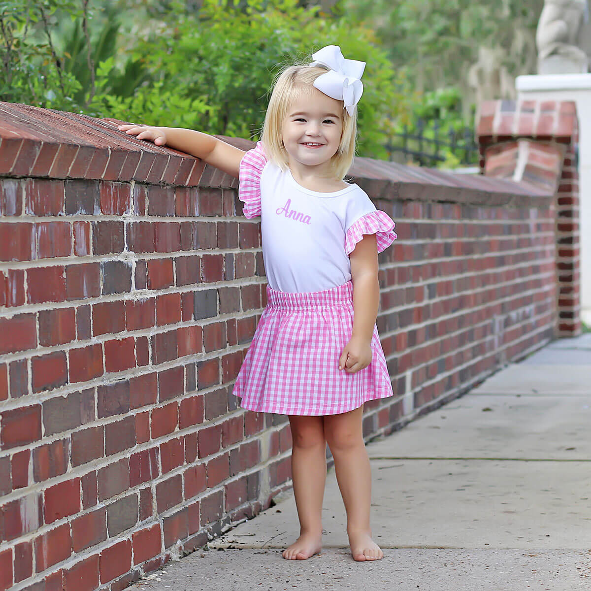 Pink Gingham Skirt Set