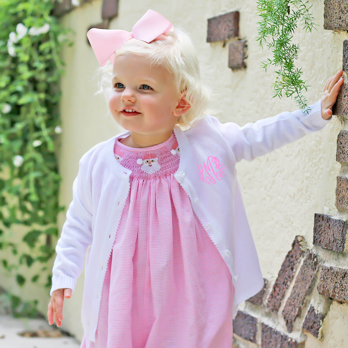 Pink Santa Smocked Long Bubble