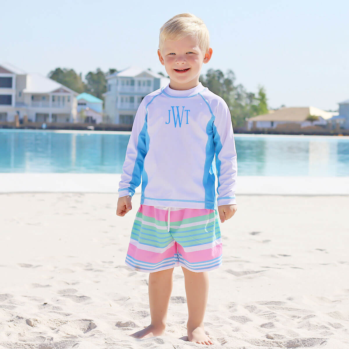 Long Sleeve Rash Guard White and Blue