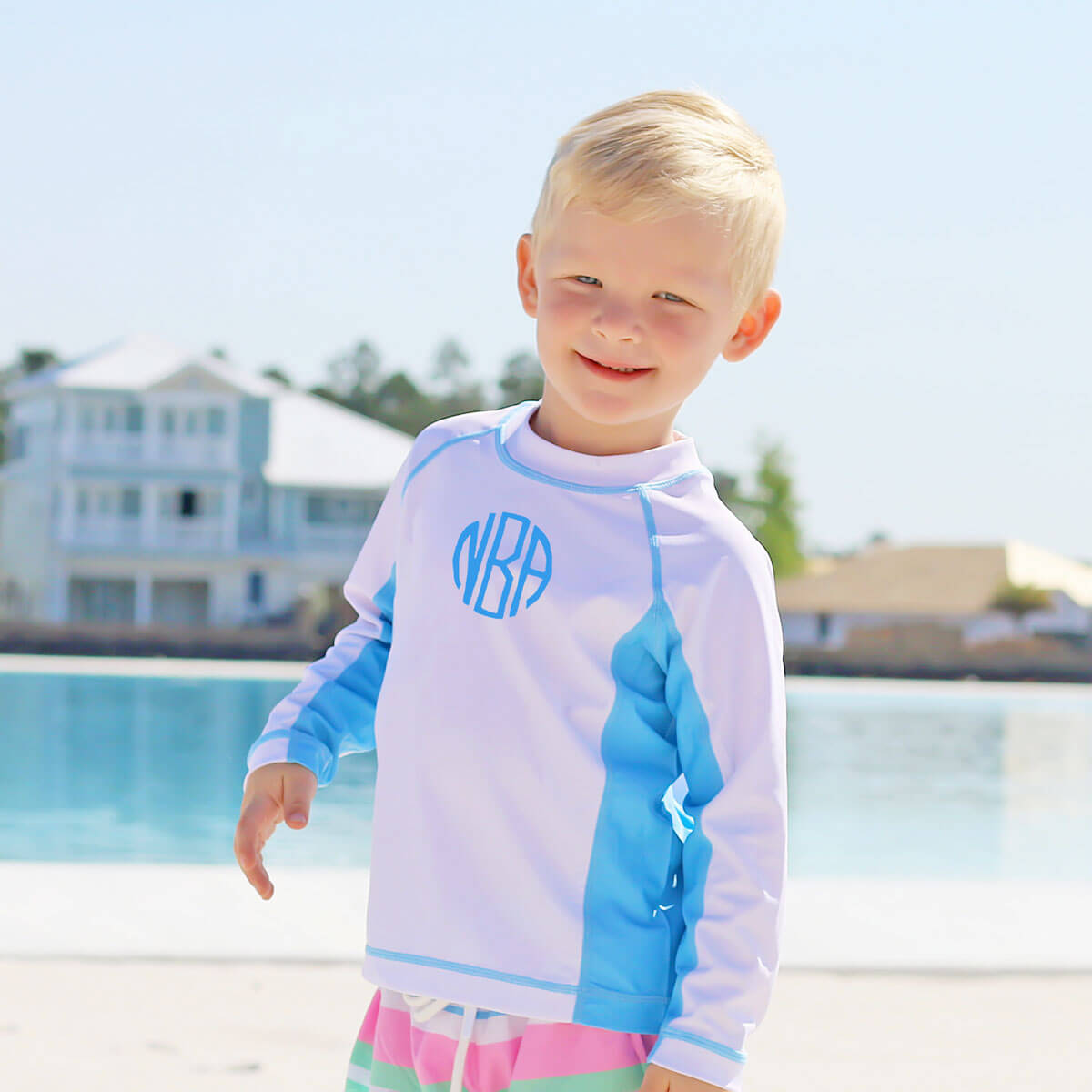 Long Sleeve Rash Guard White and Blue
