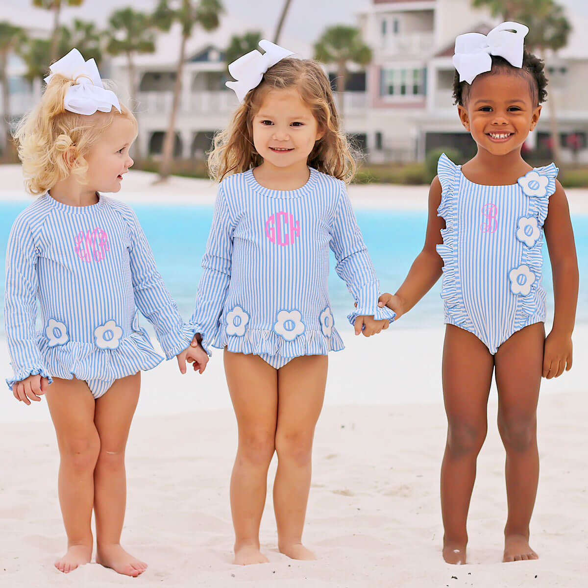 Daisy Blue Stripe Long Sleeve Swimsuit