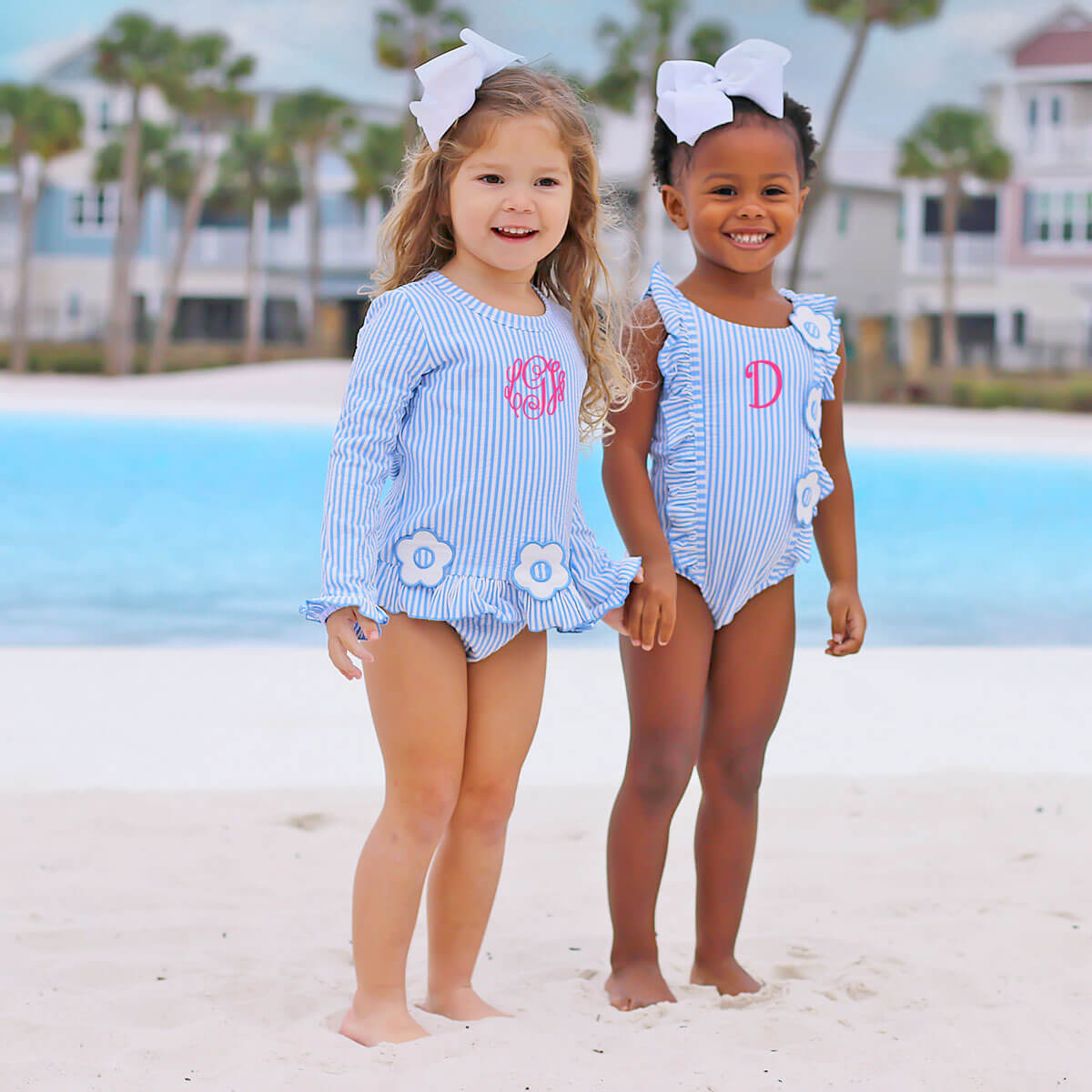 Daisy Blue Stripe Seersucker Rash Guard Set