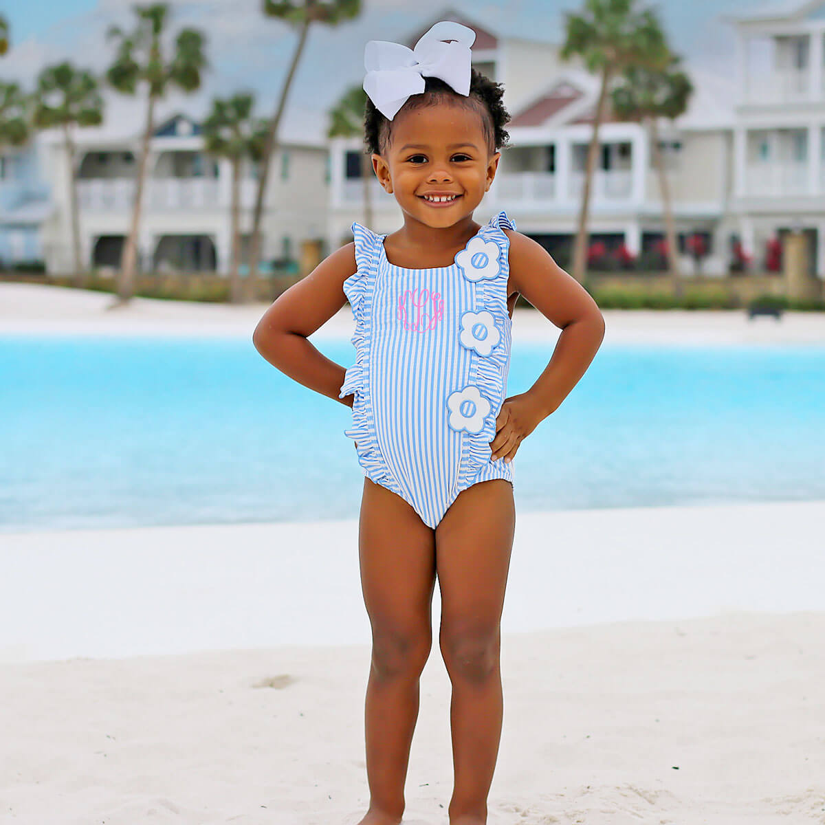 Daisy Blue Stripe Seersucker Swimsuit