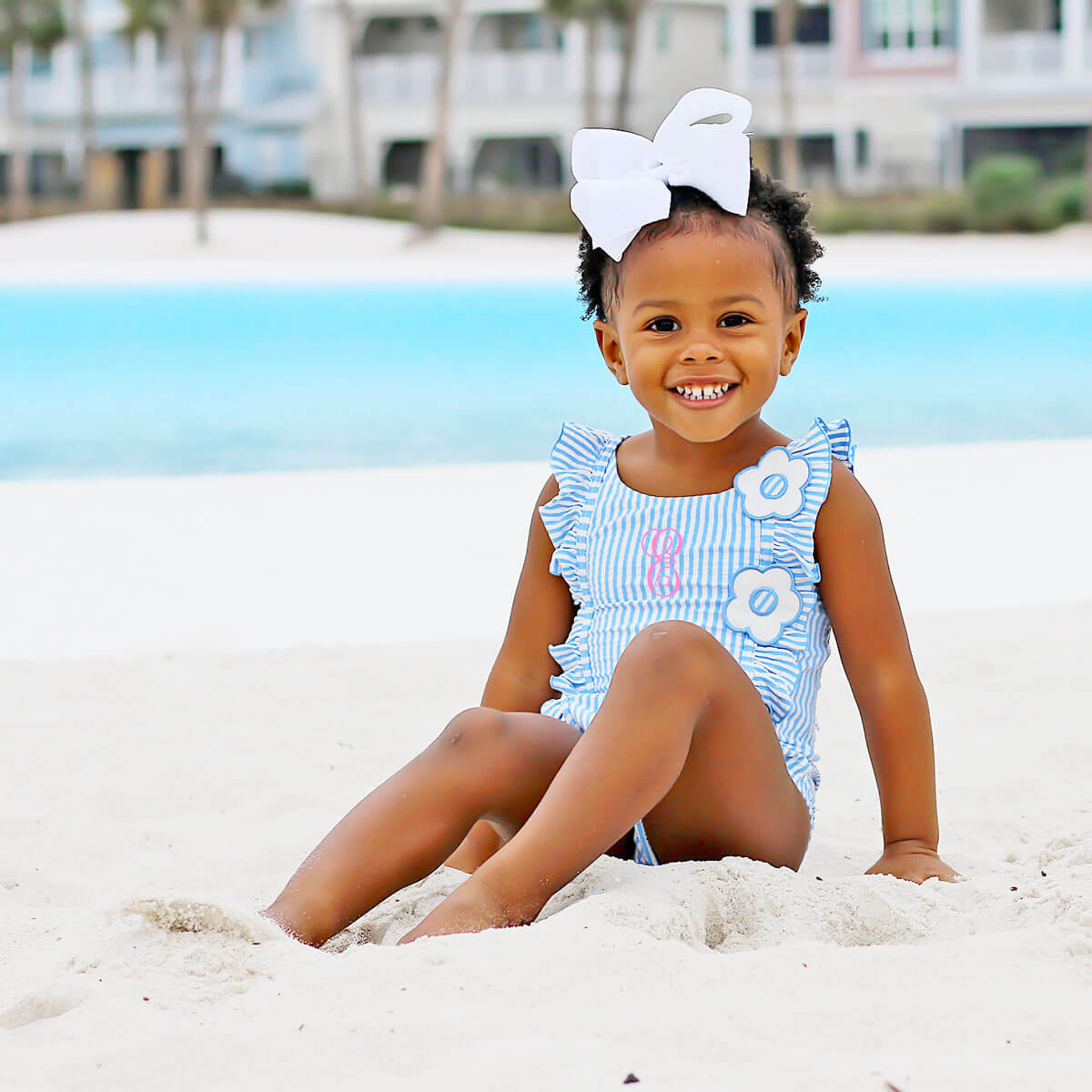 Daisy Blue Stripe Seersucker Swimsuit
