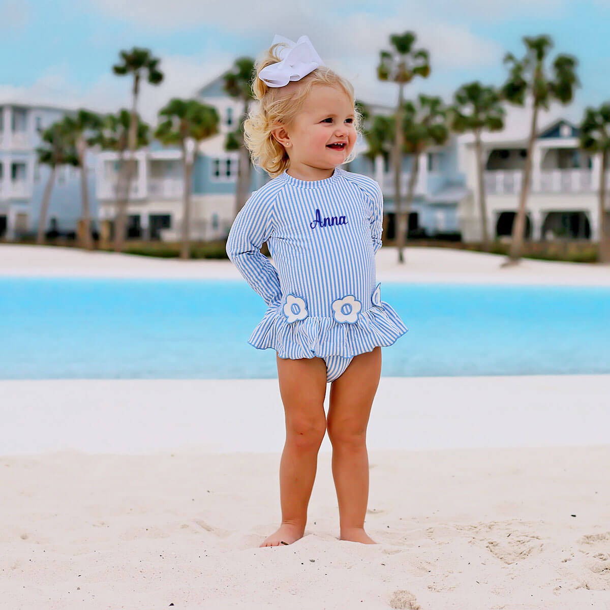 Daisy Blue Stripe Long Sleeve Swimsuit