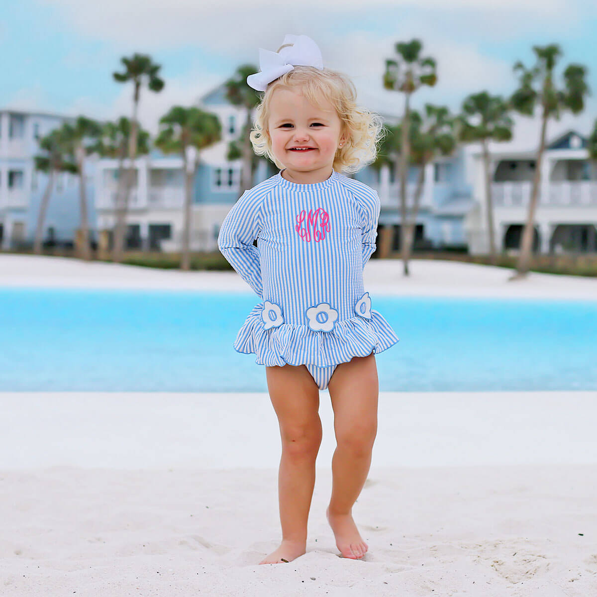 Daisy Blue Stripe Long Sleeve Swimsuit