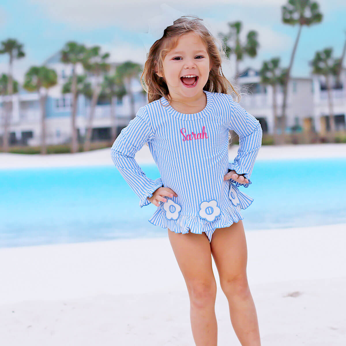 Daisy Blue Stripe Seersucker Rash Guard Set