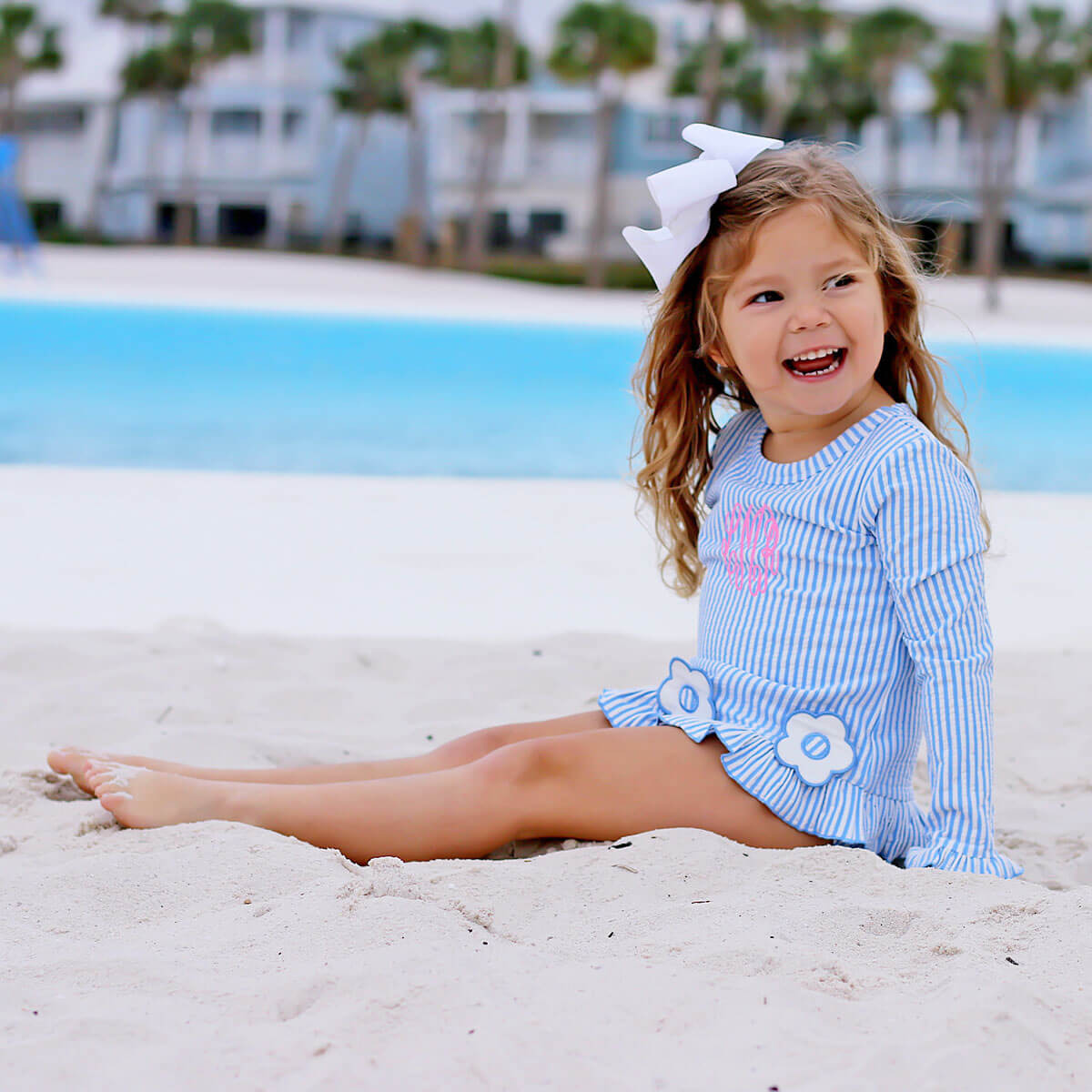 Daisy Blue Stripe Seersucker Rash Guard Set