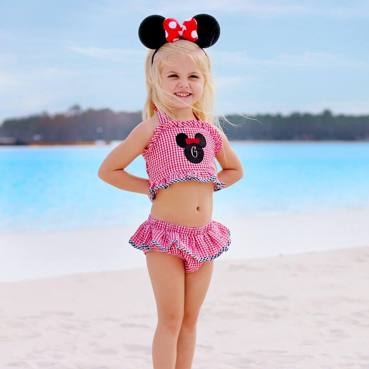Mouse Ears Red Seersucker Two Piece Swimsuit