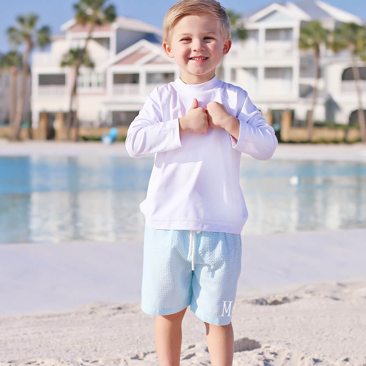 Sea Island Turquoise Gingham Swim Trunks