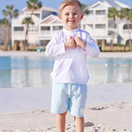 Sea Island Turquoise Gingham Swim Trunks