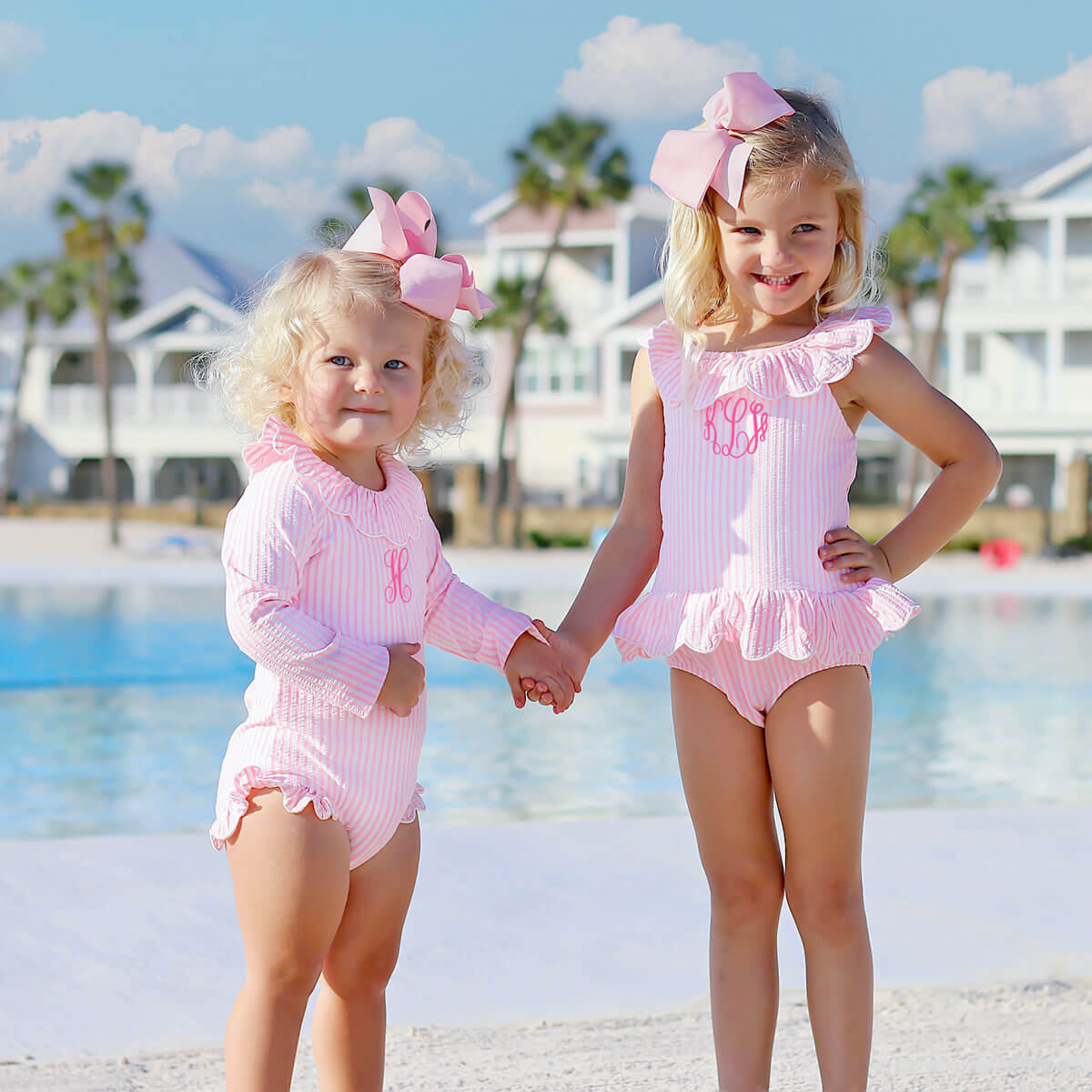 Pink Stripe Long Sleeve Swimsuit