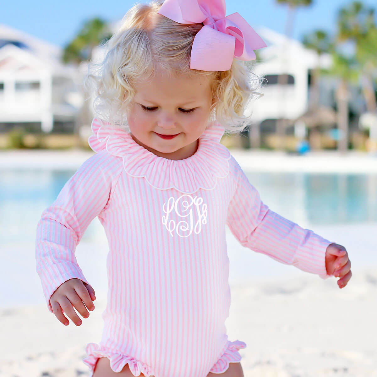 Pink Stripe Long Sleeve Swimsuit
