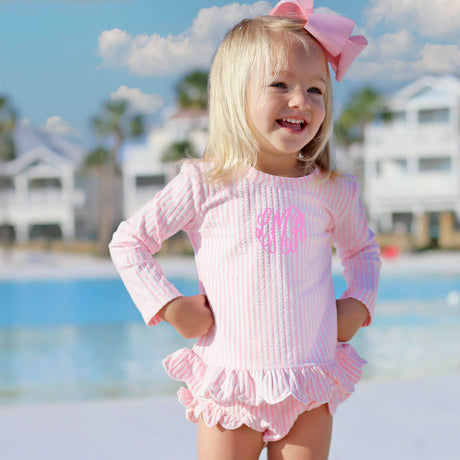 Pink Stripe Seersucker Rash Guard Set
