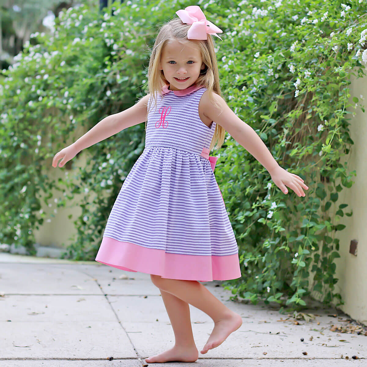 Purple Stripe Collared Tie-Back Dress