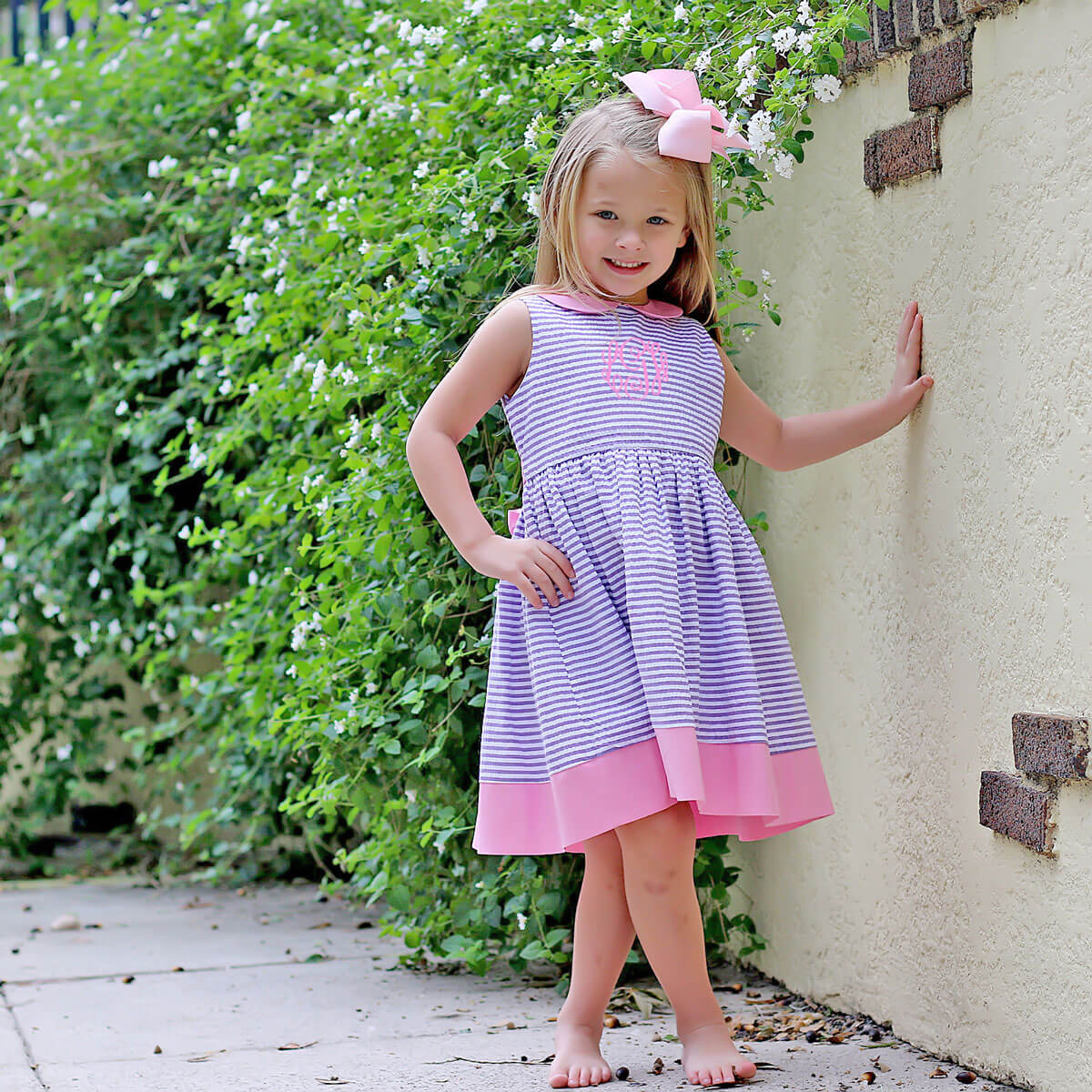 Purple Stripe Collared Tie-Back Dress