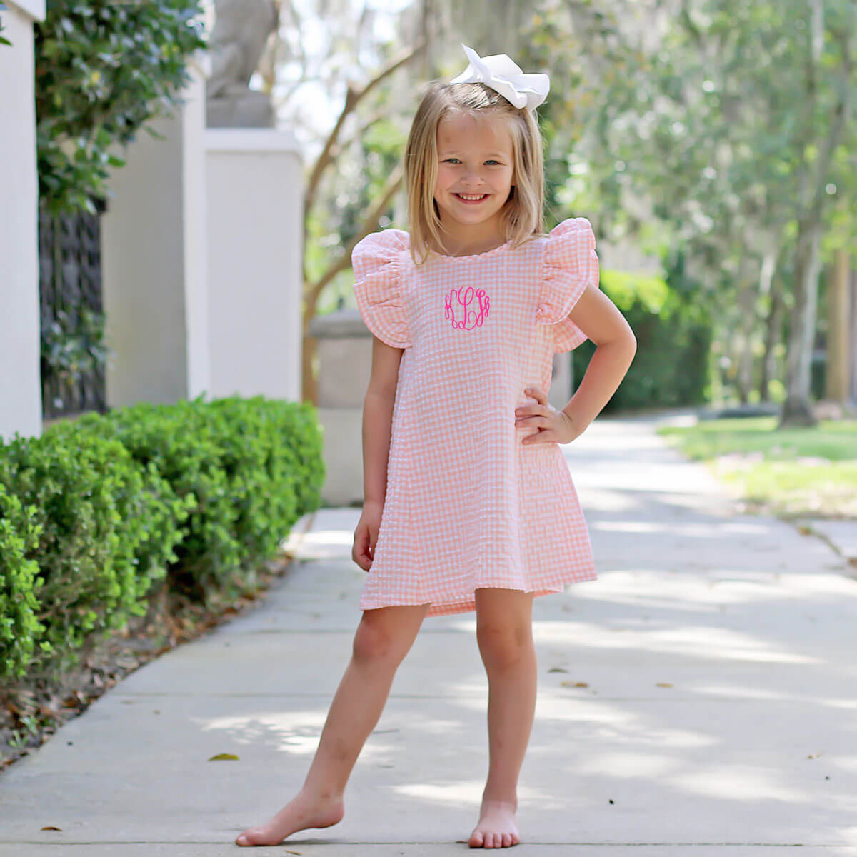 Peach Gingham Waterfall Dress