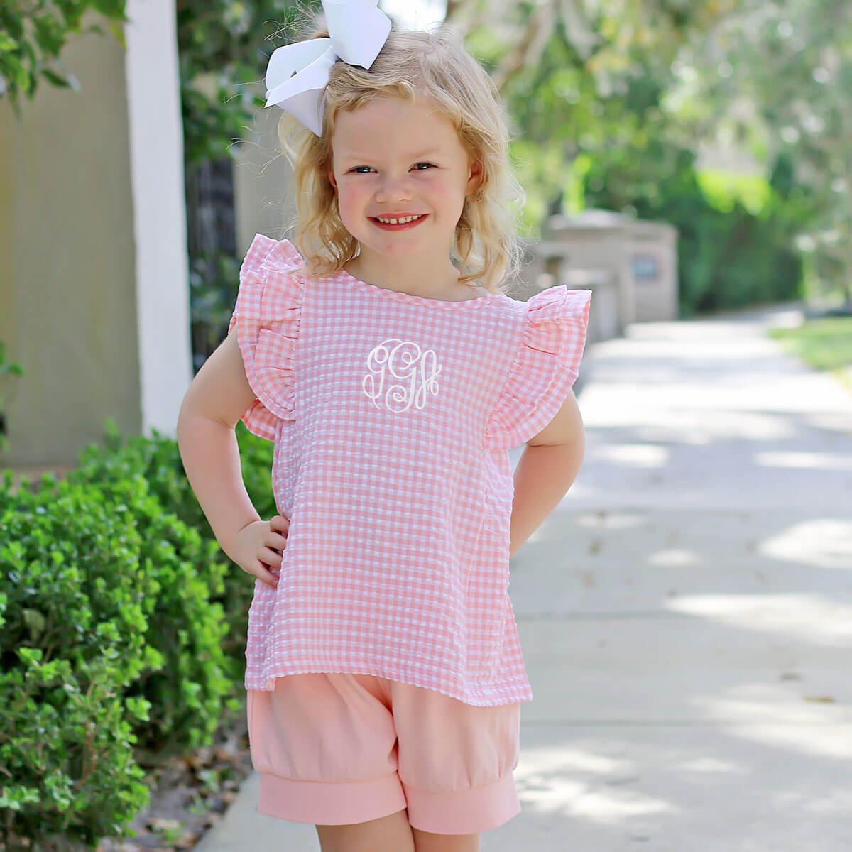 Peach Gingham Waterfall Short Set