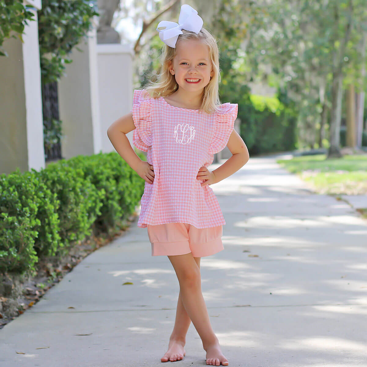 Peach Gingham Waterfall Short Set