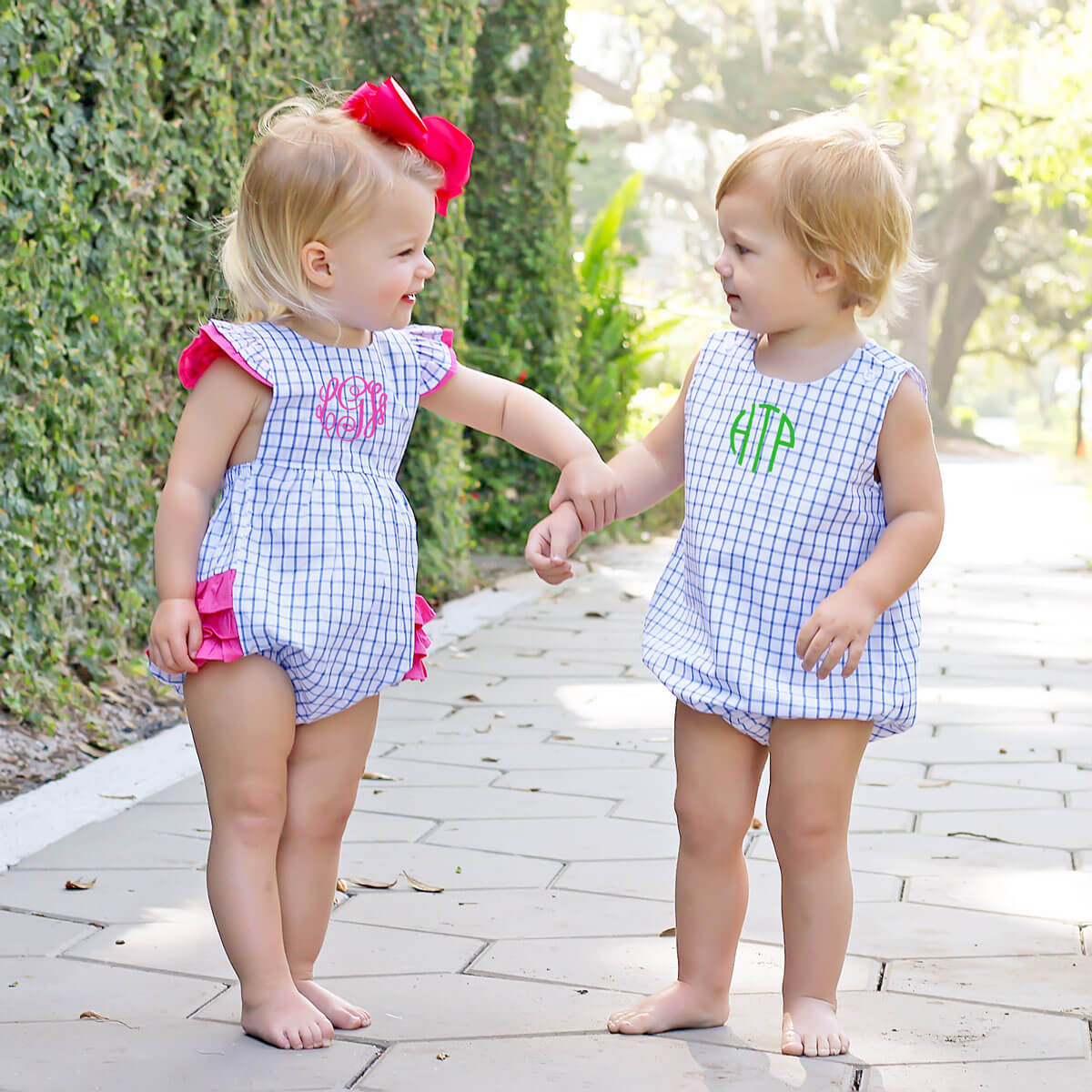 Royal Blue Windowpane Ruffle Bubble