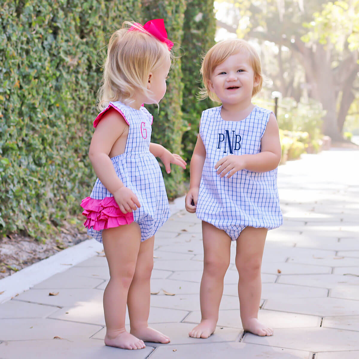 Royal Blue Windowpane Ruffle Bubble