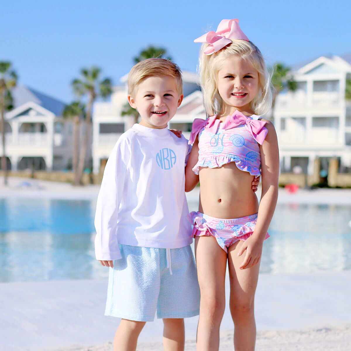 Sea Island Turquoise Gingham Swim Trunks