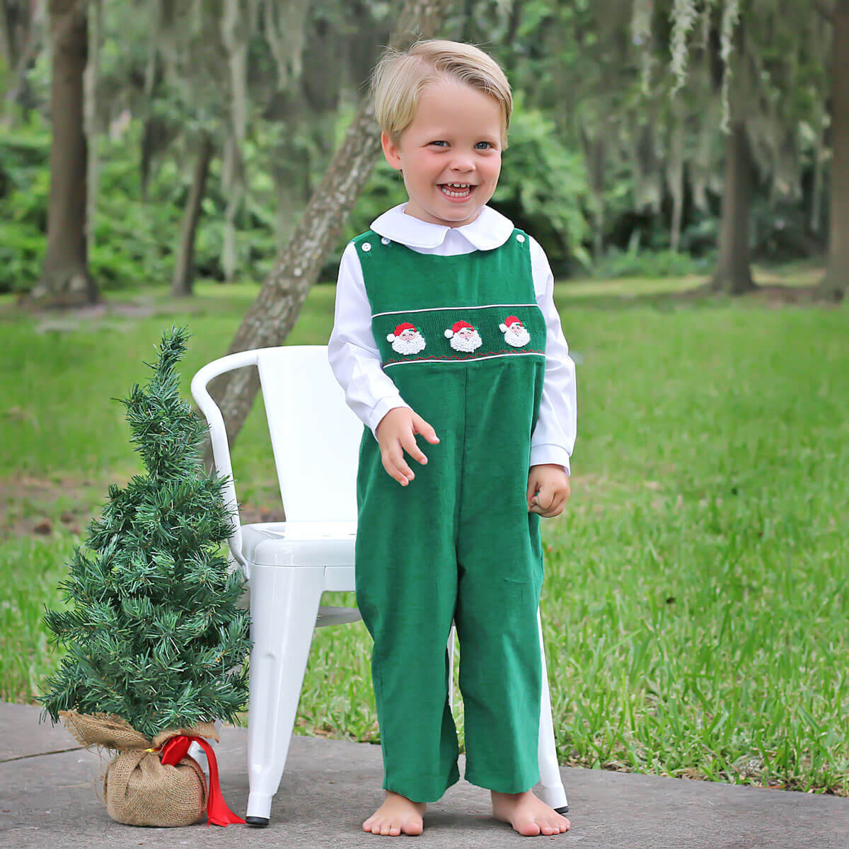 Santa Face Smocked Green Longall