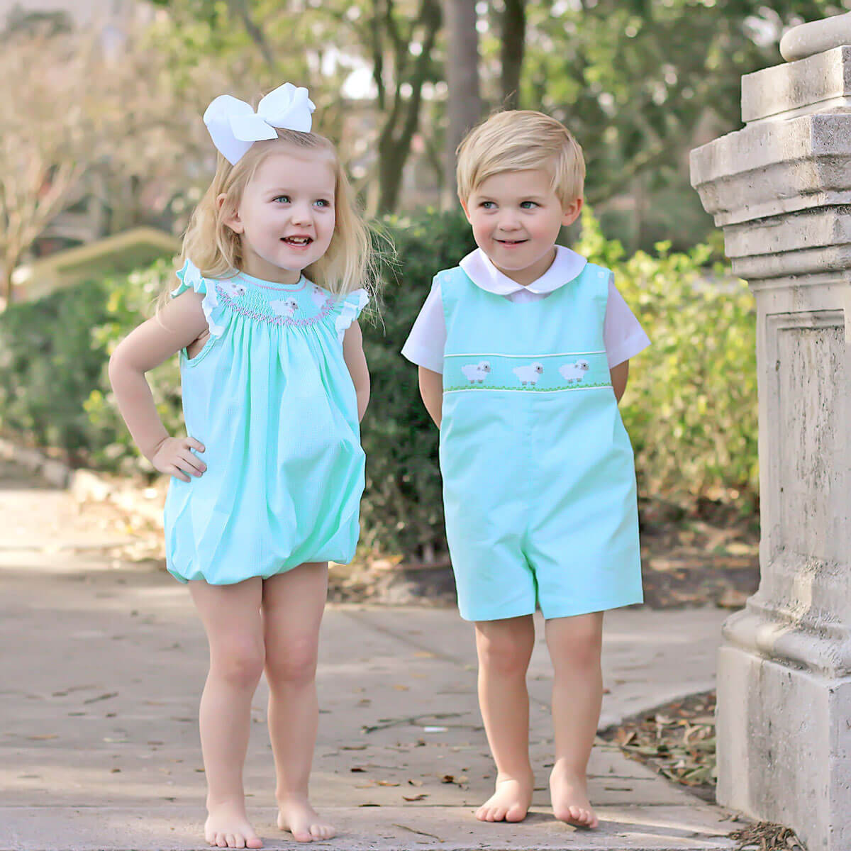 Lamb Smocked Bubble Mint Gingham