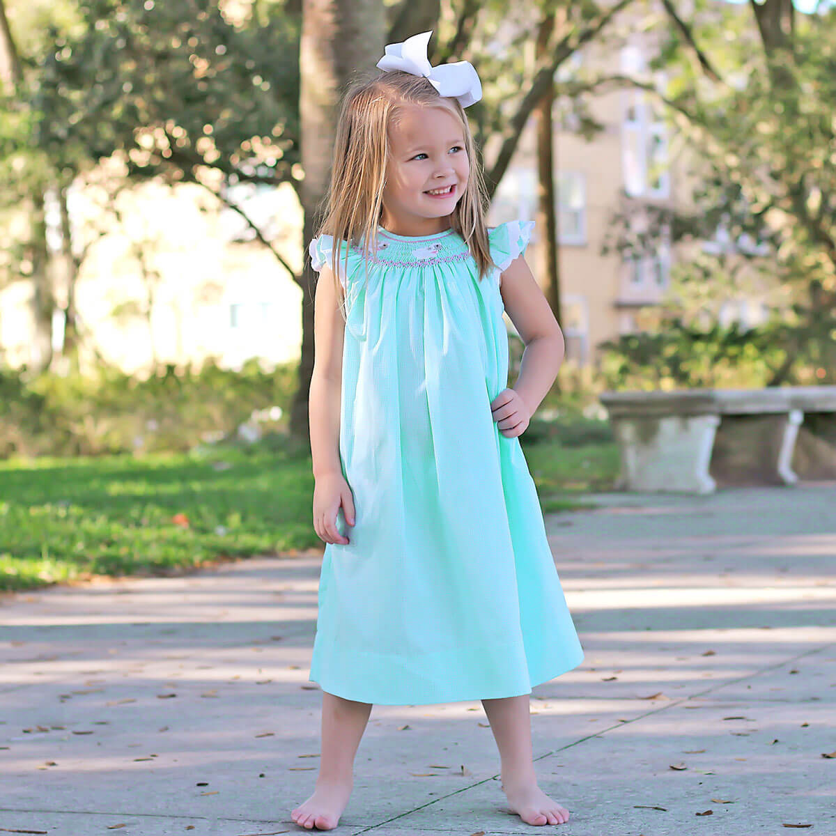 Lamb Smocked Mint Gingham Dress